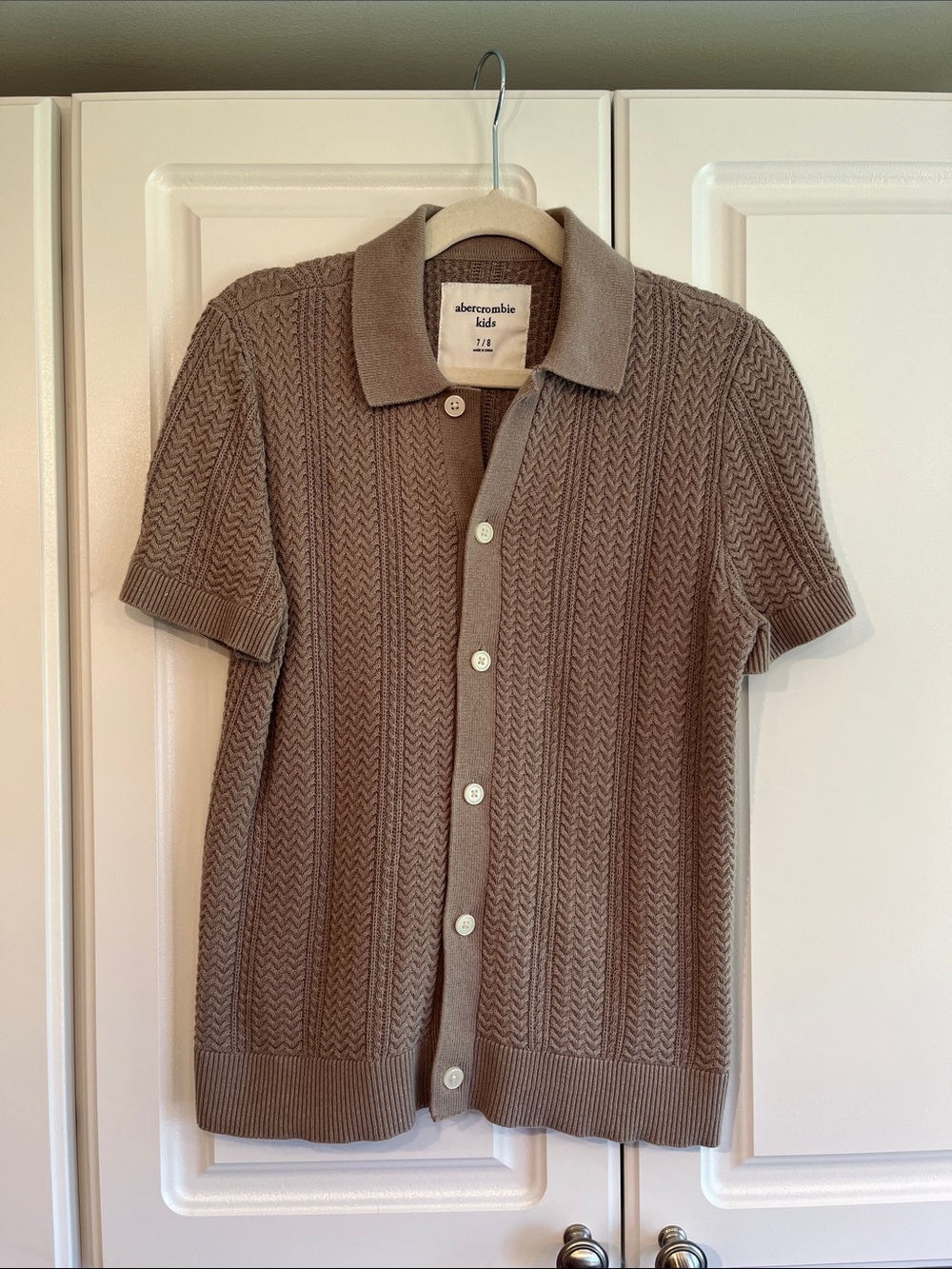 abercrombie kids Taupe Short-Sleeve Knit Button-Up Cardigan